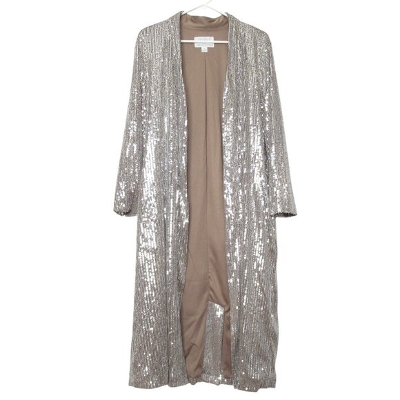 NWOT Anthropologie Mare Mare Sequin Duster Taupe Silver M - Picture 5 of 10